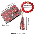 Detailed floral print card holder with red silicone bead wristlet keychain and tassel - Red