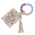 Porte-cartes à fleurs avec bracelet en perles de silicone colorées et détail de gland - Style Horizontal 03