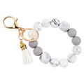 Marble-textured silicone beaded wristlet keychain with white tassel and gold hardware - Gray