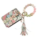 Porte-cartes élégant à imprimé floral avec bracelet en perles de silicone et gland décoratif - Style Vertical 02