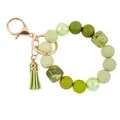 Green silicone and marbled acrylic beaded wristlet keychain with tassel and gold metal clasp - Green