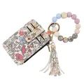 Porte-cartes à fleurs avec bracelet en perles de silicone colorées et pompon décoratif - Style Vertical 03