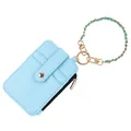 Elegante tarjetero de cuero PU azul claro con correa de cadena dorada para la muñeca - Azul
