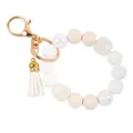 Elegant cream and white silicone bead keychain wristlet featuring a tassel and stones. - Off White
