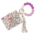 Étui à cartes floral avec bracelet en perles de silicone violettes et pompon - Style Horizontal Strass Violet