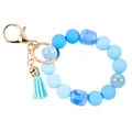 Light blue beaded silicone wristlet keychain for women with tassel and gold clasp - Light Blue