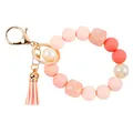 Peach pink silicone bead wristlet keychain with acrylic marble beads and tassel - Coral