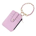 Tarjetero de cuero PU morado con bolsillo con cremallera y correa de cadena - Púrpura
