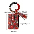 Blumenmuster Kartenhalter Geldbörse mit rot-schwarzem Silikonperlen Armband Schlüsselanhänger - Rot