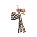 Stylish leopard print heart and brown balloon dog bag charm keychain with lace tassels - Coffee