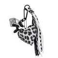 Leopard print plush heart and black balloon dog bag charm keychain for women handbags - Black