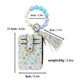 Blumiger Leder-Kartenhalter mit blauem Silikonperlen-Armband und dekorativer Quaste - Blau