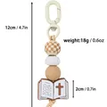 Handgefertigter Schlüsselanhänger aus Silikonperlen mit religiösem Bibel-Anhänger - Karabiner-Stil / Creme