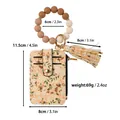 Floraler Leder-Kartenhalter mit Silikonperlen-Armband und Quasten-Schlüsselanhänger - Kaffeebraun