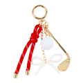 Creatieve golfclub en bal sleutelhanger met rood gevlochten touw en parelmoer strikje - Mini Golfclub Stijl (Rood) / Rood