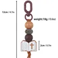 Silikonperlen-Schlüsselanhänger mit religiösem Bibelbuch-Anhänger und Kreuz - Karabiner-Stil / Braun