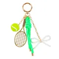 Creatieve tennisracket sleutelhanger met neonbal gevlochten touw en parelmoer strik - Mini Tennisracket Stijl (Groen) / Groen