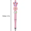 Pink beaded ballpoint pen featuring butterfly and flower charms, creative 1.0mm gift pen - Pink