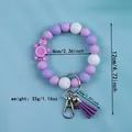 Cute purple turtle silicone beaded bracelet keychain with soft tassel and metal clasp - Purple