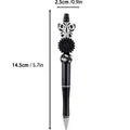 Black beaded ballpoint pen featuring butterfly and daisy flower bead accents - Black