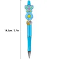 Handmade blue acrylic beaded pen with butterfly and flower, measures 14.5cm long - Blue