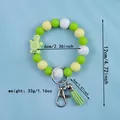 Handmade cute turtle silicone beaded keychain wristlet with green tassel for women - Light Green