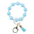 Sky blue silicone bead keychain bracelet with white pearls and matching tassel detail - Sky Blue