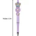 Purple beaded ballpoint pen with butterfly and flower beads 14.5cm length - Purple