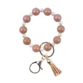 Elegant coffee brown silicone bead wristlet keychain with decorative tassel charm - Tan