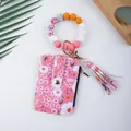 Leder-Kartenhalter mit Gänseblümchen-Print und bunter Perlen-Handgelenkschlaufe - Rosa