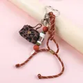 Cute leopard print leather coin purse keychain with brown braided rope and beads - Leopard Mini Purse Keychain (Chocolate) / Chocolate