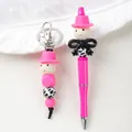 Cute pink cartoon beaded ballpoint pen and matching keychain set with cow print beads - Pen And Keychain Set / Rose Red