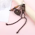 Cute leather leopard print mini bag keychain charm with brown braided rope and beads - Leopard Mini Purse Keychain (Maroon) / Chestnut