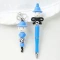 Cartoon beaded ballpoint pen and keychain set in blue with cute bead characters - Pen And Keychain Set / Dark Blue