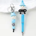 Cute cartoon beaded ballpoint pen and matching keychain set in light blue finish - Pen And Keychain Set / Blue