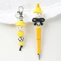 Cute yellow cartoon beaded ballpoint pen and matching keychain stationery gift set - Pen And Keychain Set / Yellow