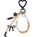 Creative BEST TEACHER beaded bag charm featuring black heart clip and cowboy boot pendant - Teacher Theme (Black) / Black