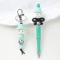 Cute mint green cartoon character beaded ballpoint pen with matching bead keychain set - Pen And Keychain Set / Verdant
