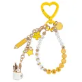 Handmade Best Teacher beaded keychain with yellow heart clasp and cute stationery charms - Teacher Theme (Yellow) / Yellow