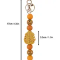 Creative silicone beaded keychain with monstera leaf charm and leopard print beads - Yellow Floral