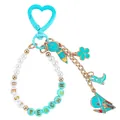 Beaded Best Teacher keychain with turquoise enamel charms and heart clasp - Teacher Theme (Blue) / Blue