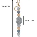 Gray silicone leaf beaded keychain bag charm showing 18cm length and 3.5cm charm size - Gray