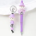 Cute purple cartoon beaded ballpoint pen and matching keychain set with silicone beads - Pen And Keychain Set / Violet