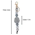 Handmade grey and white silicone beaded keychain with Monstera leaf charm, 6.6 inches long - Grey Printed