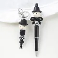 Cute cartoon character beaded pen and keychain set with black and white silicone beads - Pen And Keychain Set / Black