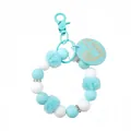 Silikon-Perlen-Schlüsselanhänger in Blau und Weiß mit Pompom und Mama-Anhänger - Mintgrün