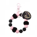 Rosa und schwarzer Silikonperlen Armband-Schlüsselanhänger mit Pompons und Anhänger - Schwarz