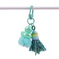 Teal translucent duck keychain with colorful woven cotton tassel and soft fluffy pom-pom charm - Emerald Green