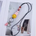 Handmade creative DIY cartoon sun silicone beaded lanyard keychain bag charm accessory - Light Pink Rainbow