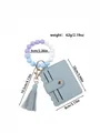 Light blue PU leather card holder with colorful silicone beaded wristlet and tassel - Aqua